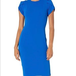 Blue Calvin Klein Sheath Dress with Tulip Sleeves